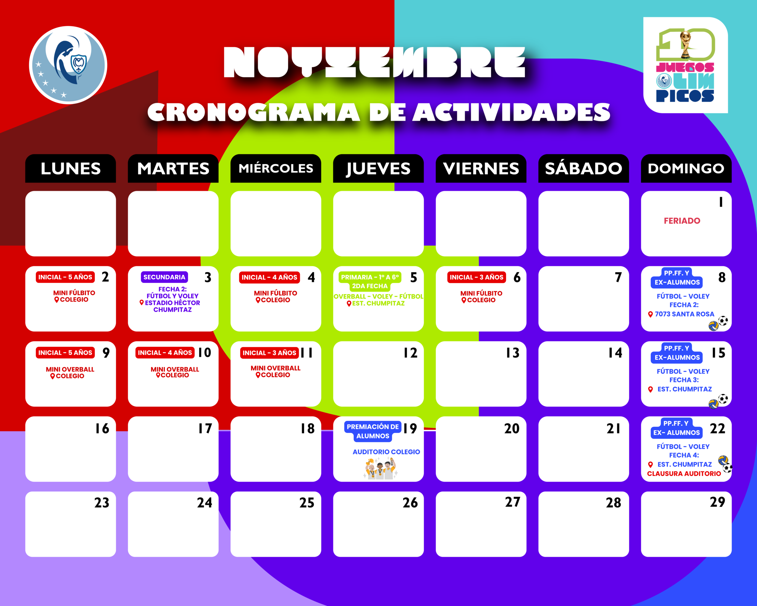 Cronograma de actividades de noviembre