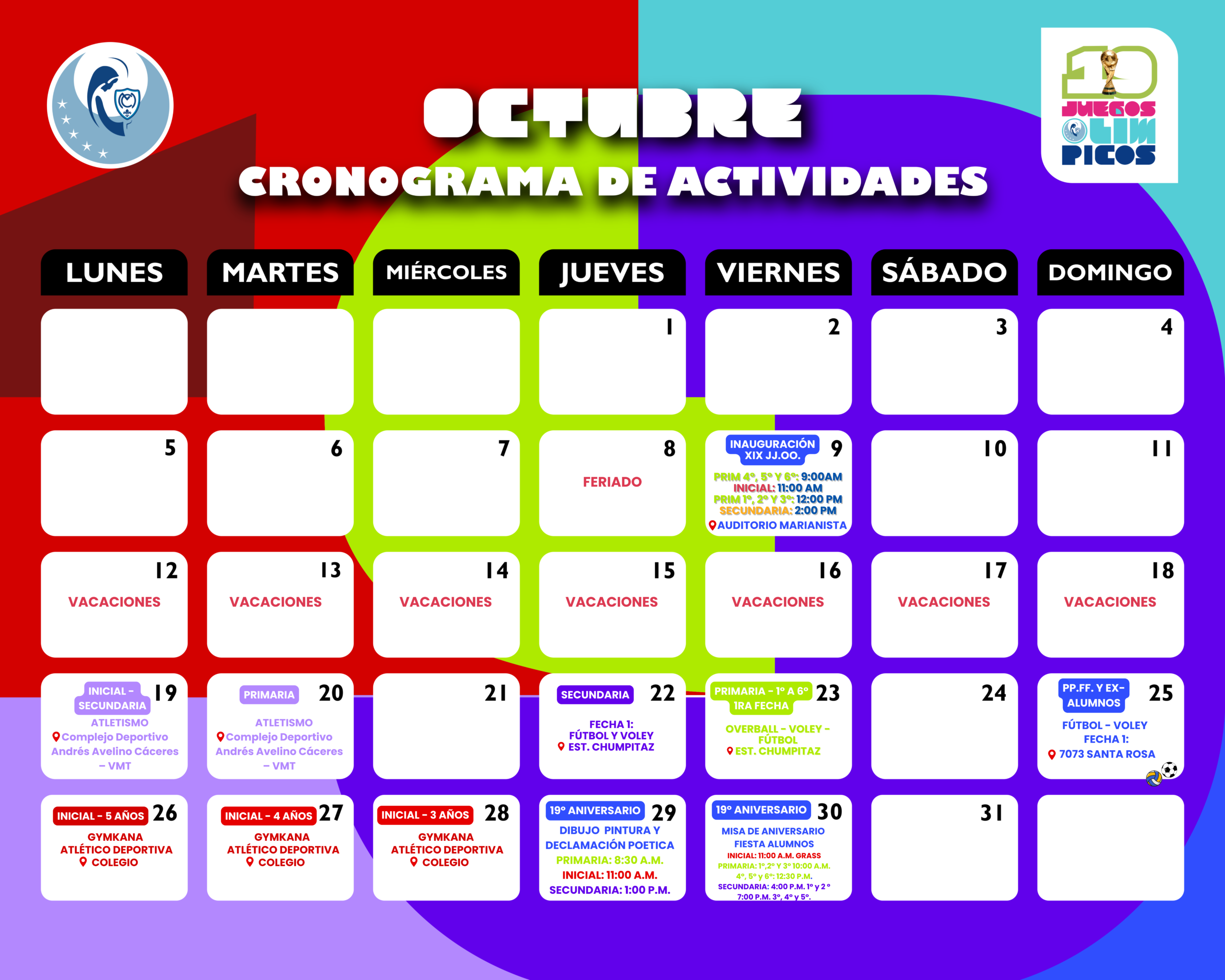 Cronograma de actividades de octubre